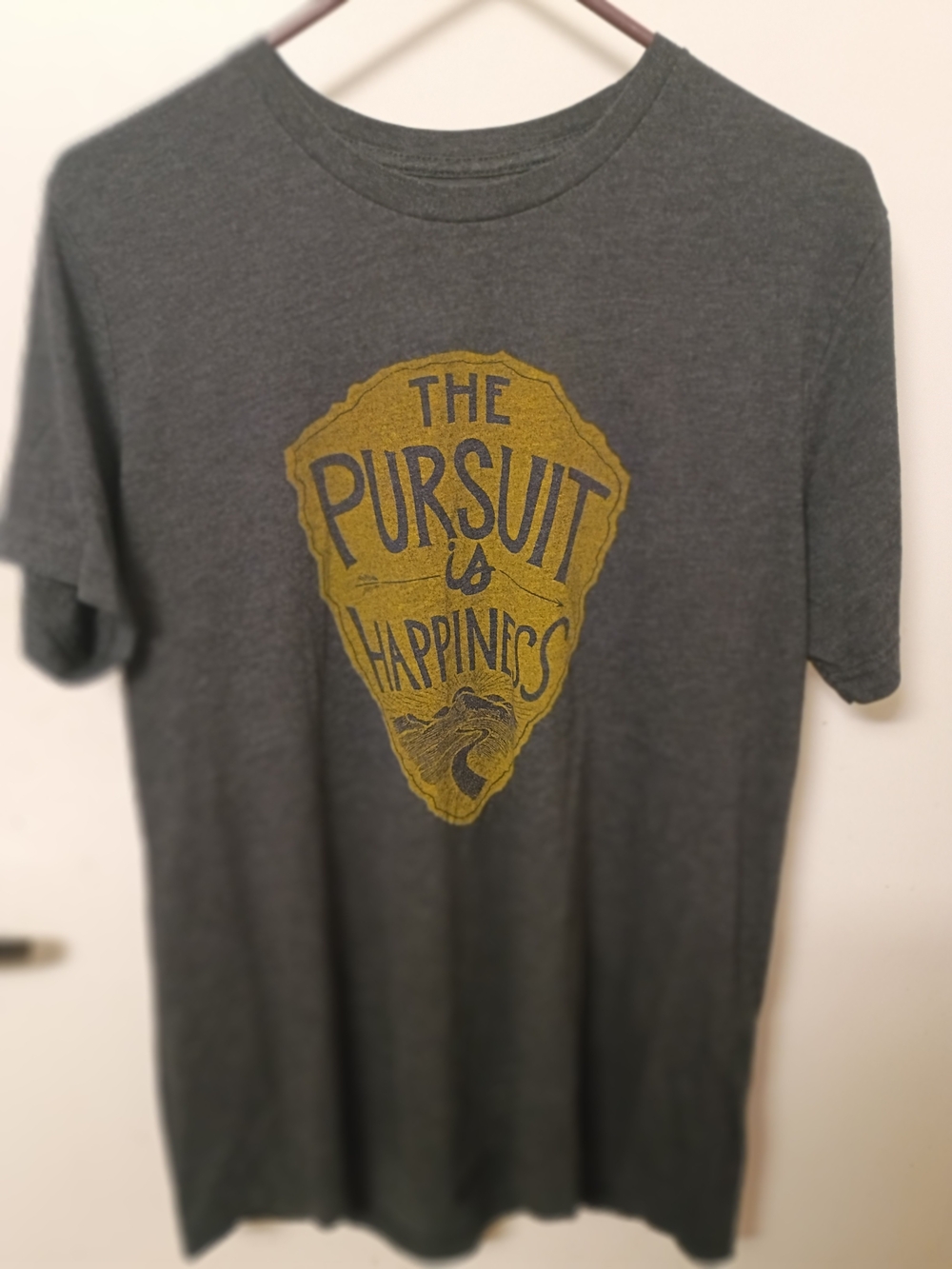 Gildan Charcoal Tee with Gold 'Pursuit is Happiness' Graphic